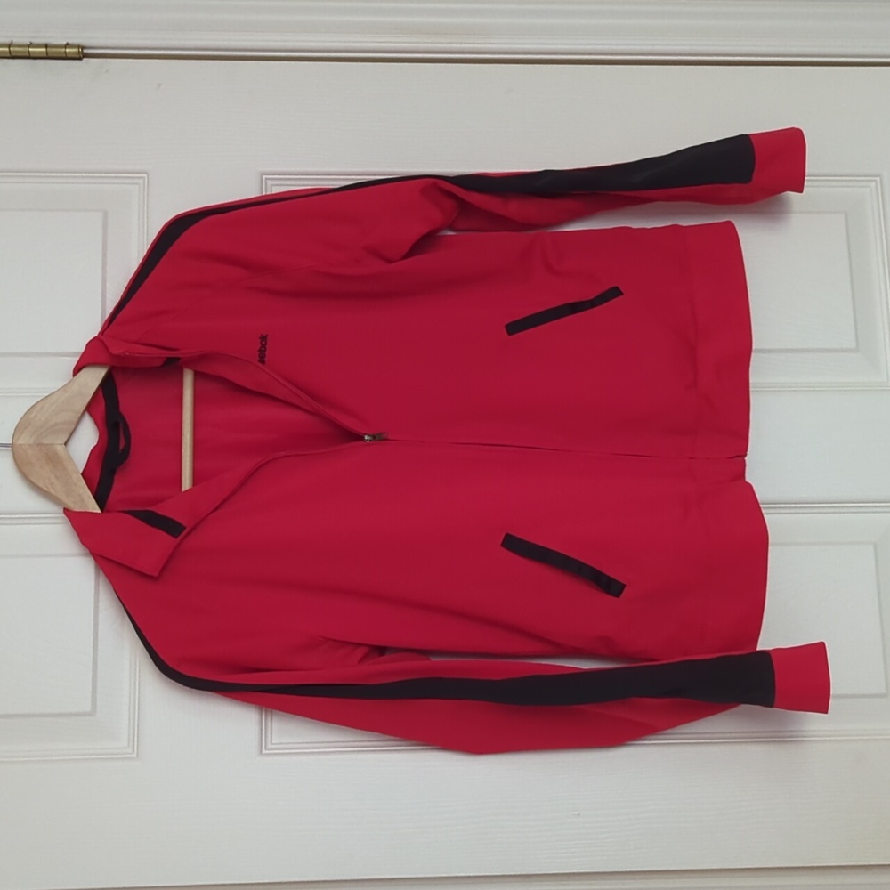 Vintage Reebok Red Track Jacket with Black Stripes